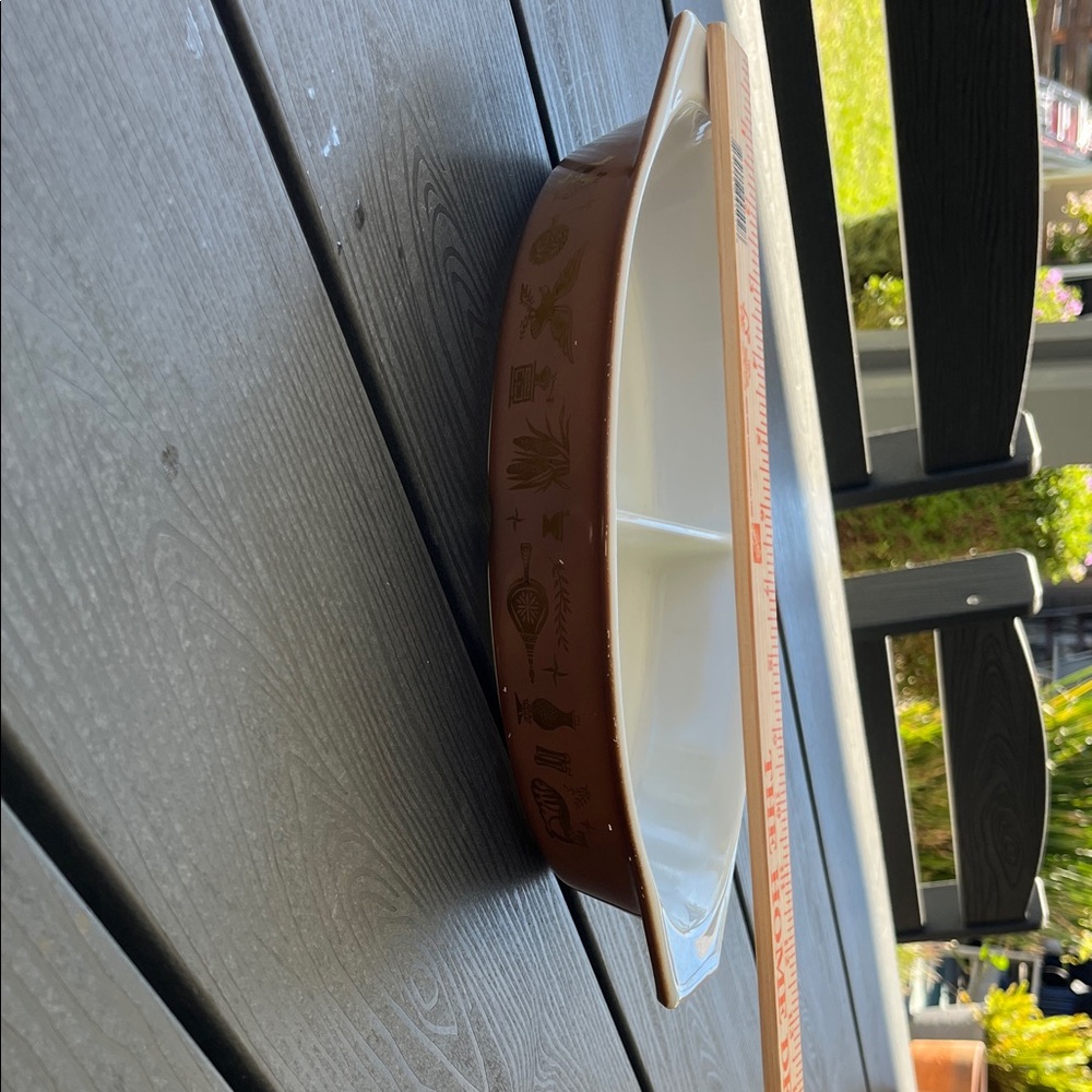 Pyrex Brown and White Divided Dish